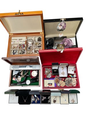 Lot 51 - Quantity of jewellery boxes with contents including various silver pendant necklaces, watches etc