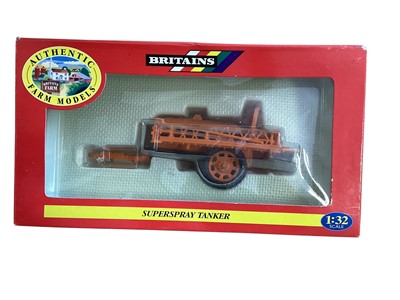 Lot 1746 - Britains 1:32 scale Superspray Tanker ~ 9588, Transit Medium Roof Van ~ 40097, All Terrain Vehicle ~ 9430, all in window boxes and 1:64 John Deere Hay Baler & Hay Wagon with Case IH Round Ba...