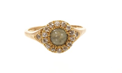 Lot 655 - Victorian cat's eye chrysoberyl and rose cut diamond cluster ring