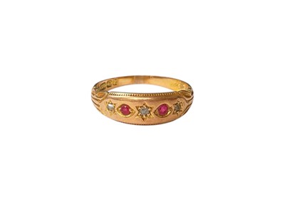 Lot 115 - Victorian 15ct rose gold ruby and diamond five stone gypsy set ring (Birmingham 1899), size M½