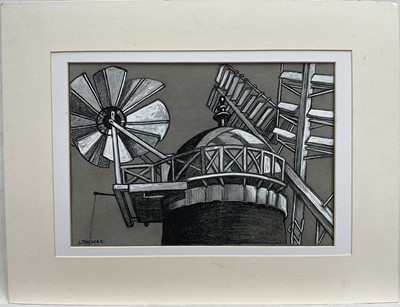 Lot 84 - L. Thomas mixed media on paper, Top of the Windmill, signed, 23.5cm x 34cm, with mount unframed
