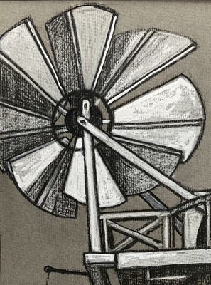 Lot 84 - L. Thomas mixed media on paper, Top of the Windmill, signed, 23.5cm x 34cm, with mount unframed