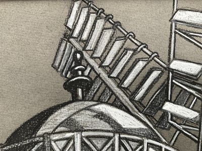 Lot 84 - L. Thomas mixed media on paper, Top of the Windmill, signed, 23.5cm x 34cm, with mount unframed