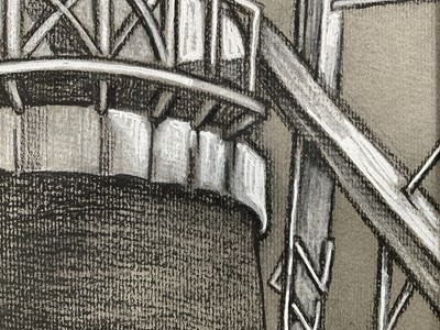 Lot 84 - L. Thomas mixed media on paper, Top of the Windmill, signed, 23.5cm x 34cm, with mount unframed