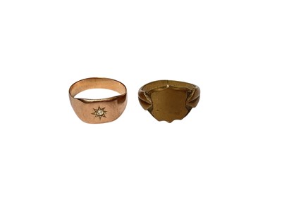 Lot 72 - 9ct rose gold gypsy set signet ring and a base metal signet ring (2)
