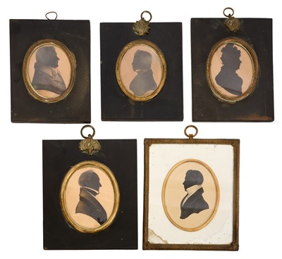 Lot 900 - Five 19th century silhouette portrait miniatures on paper