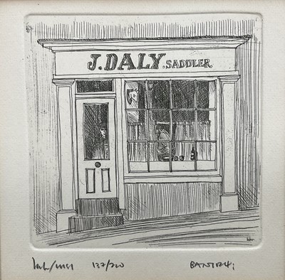 Lot 81 - Irish limited edition etching, 'J. Daly Saddler' (Cork) from Memories of Ireland 1981, indistinctly signed, 137/200, 9.5cm x 9.5cm, glazed frame