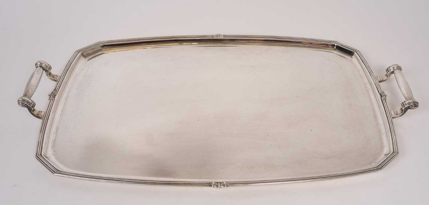 Lot 382 - Late 1940s large silver tray of shaped octagonal form