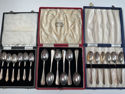 Lot 56 - Three cased sets of six silver teaspoons