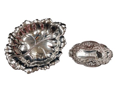 Lot 59 - Silver dish in the form of a leaf (Birmingham 1987), together with an oval silver pin dish (Birmingham 1988)