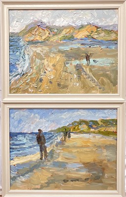 Lot 88 - Annelise Firth (b. 1961) pair oils on canvas, Skegen (Denmark) Beach and Sand Dunes, both signed and dated 2025, 35cm x 45cm, both framed (2)