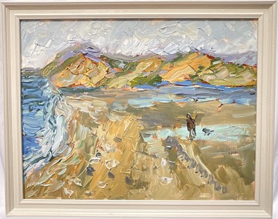 Lot 88 - Annelise Firth (b. 1961) pair oils on canvas, Skegen (Denmark) Beach and Sand Dunes, both signed and dated 2025, 35cm x 45cm, both framed (2)