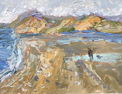 Lot 88 - Annelise Firth (b. 1961) pair oils on canvas, Skegen (Denmark) Beach and Sand Dunes, both signed and dated 2025, 35cm x 45cm, both framed (2)