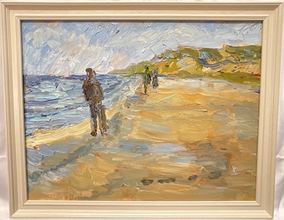 Lot 88 - Annelise Firth (b. 1961) pair oils on canvas, Skegen (Denmark) Beach and Sand Dunes, both signed and dated 2025, 35cm x 45cm, both framed (2)