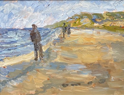 Lot 88 - Annelise Firth (b. 1961) pair oils on canvas, Skegen (Denmark) Beach and Sand Dunes, both signed and dated 2025, 35cm x 45cm, both framed (2)