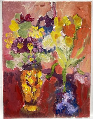 Lot 91 - Annelise Firth (b. 1961) oil on canvas, Daffodils and Hyacinths, signed and dated 2024, 40cm x 30cm, unframed