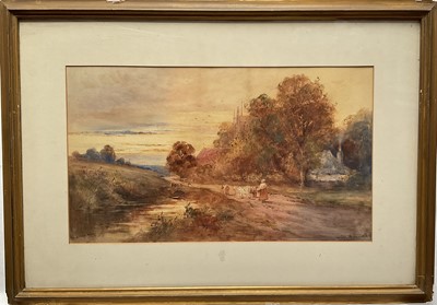 Lot 160 - Wiggs Kinnaird (1870-1930) watercolour, An Essex Village, signed, 28cm x 48cm, glazed frame