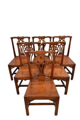 Lot 1389 - Set of six George III provincial oak dining chairs