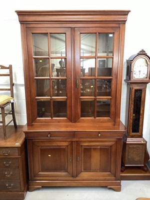 Lot 5335 - Contemporary two tier walnut display cabinet with glazed doors, 226cm tall x 130cm wide