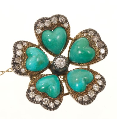 Lot 677 - Victorian diamond and turquoise flower head brooch in box