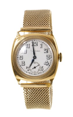 Lot 739 - Longines 9ct gold wristwatch with enrgaved Royal Artillery crest to the reverse