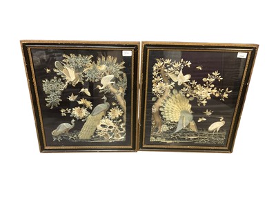 Lot 2540 - Two Chinese embroidered silk panels, design includes peacocks, other birds, insects, pine tree and blossom. Framed and glazed, 54 x 47cms.