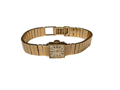 Lot 147 - Vintage ladies' 9ct gold Rotary wristwatch with square dial with an integral articulated 9ct gold bracelet