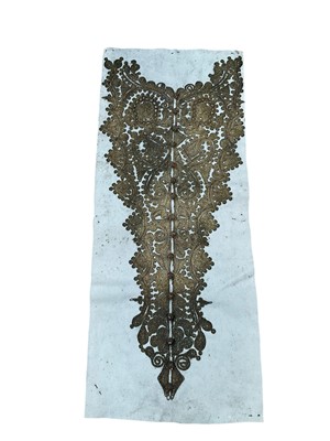 Lot 2541 - Antique gold tone metallic thread bullion-work dress front with small buttons mounted on felt panel. Two Edwardian lace trimmed christening gowns, one christening petticoat, embroidered net lac...