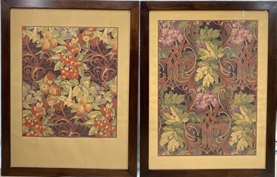 Lot 1056 - Celia McEwan, two original wallpaper designs, gouache on paper, Vines and Berries, the larger 66cm x 48cm, in glazed frames