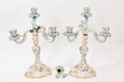 Lot 52 - Pair of Meissen three branch candelabra