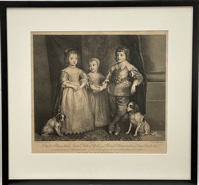 Lot 219 - Sir Robert Strange (1721-1792) after Sir Anthony van Dyck (1599-1641) engraving, the Children of King Charles I, Charles, James and Mary, glazed frame
