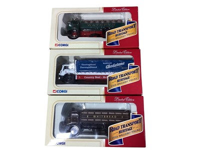Lot 1762 - Corgi Limited Edition Collectables 1:50 scale Road Transport Heritage The Golden Years Leyland Octopus Sheeted Platform Lorry & Drawbar Trailer ~ CC10601, ERF EC Flatbed Trailer & Log Lo...