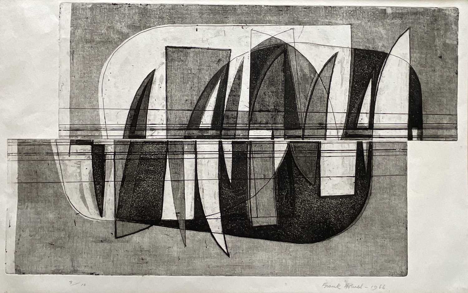 Lot 11 - Frank Howes (1916-1989) limited edition abstract print, signed and dated 1966, 3/10, 30cm x 50cm, with mount unframed
