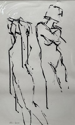 Lot 14 - Ann Symes (Contemporary) pen and ink, 'Angie', signed, artists label verso, 50cm x 30cm, with mount, unframed