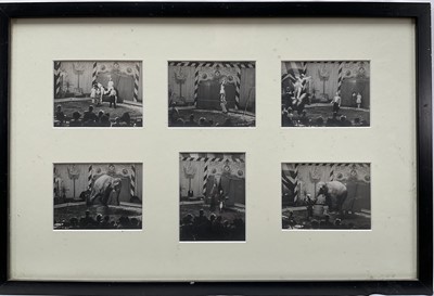 Lot 15 - Six vintage photographic prints of the Circus including a performing Elephant, framed together, each 7cm x 10cm, glazed frame (33cm x 49cm overall)