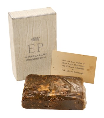 Lot 153 - The Wedding of H.R.H. The Princess Elizabeth to Lt. Philip Mountbatten RN 1947, piece of wedding cake