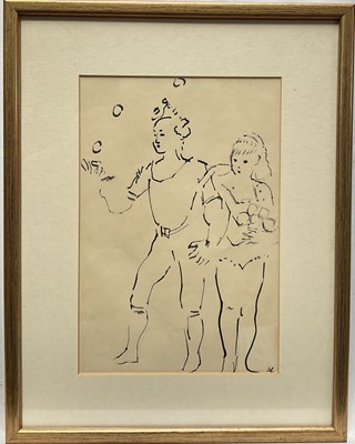 Lot 17 - Sonia Lawson (1934-2023) ink on paper, Juggler, signed with initials, 25cm x 17cm, glazed gilt frame