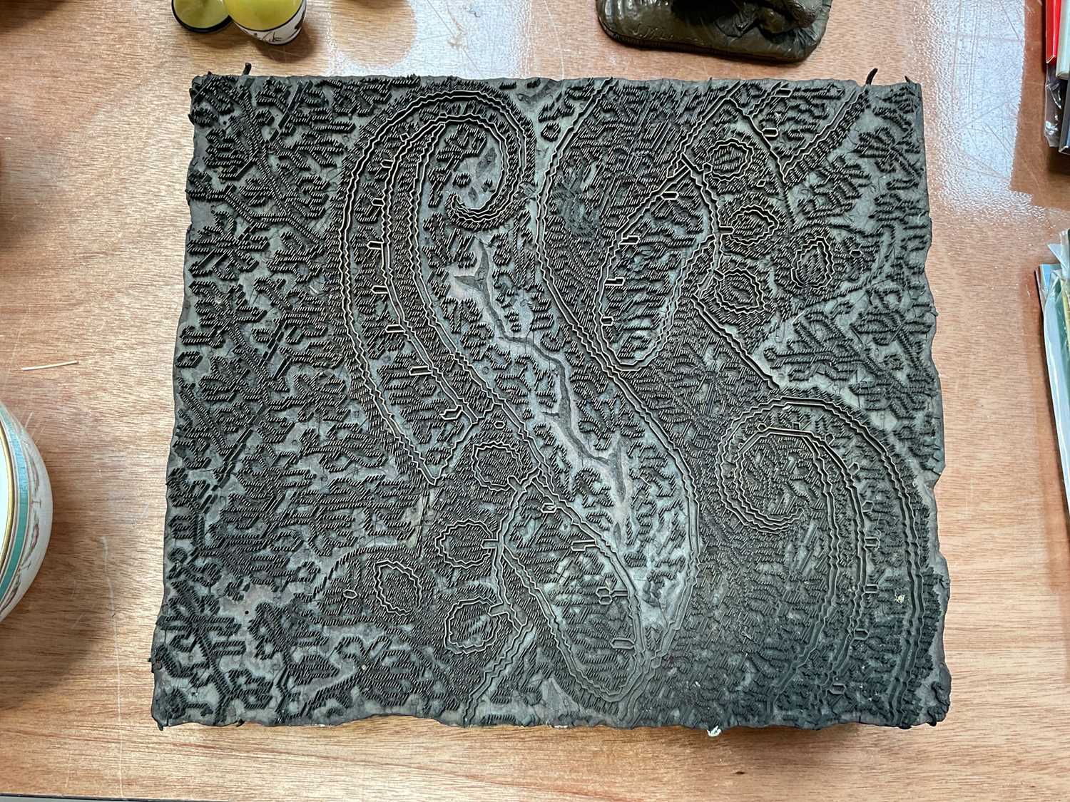 Lot 5068 - Antique Paisley pattern wooden textile printing block