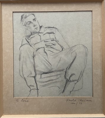 Lot 23 - Harold Cheesman (1914-1982) pencil drawing, portrait of a seated Soldier, inscribed 'To Ernie' (Ernest Jonathan Trowell), signed and dated 1940/ [and] 73, 17cm x 16cm, glazed frame