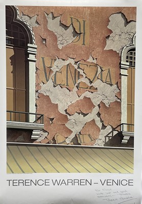 Lot 22 - Terence Warren (b. 1948) two posters titled 'Terence Warren -Venice' by Futura Gallery Stockholm, both dedicated 'To Ernie' (Ernest Jonathan Trowell...