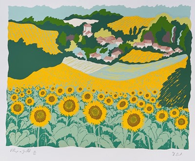 Lot 273 - Dorothy Bart, limited edition screenprint in colours, Village en Juliet, signed, 35/55, 36cm x 46cm, unframed