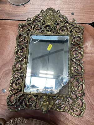 Lot 5050 - Victorian brass easel mirror with mask and scrolling foliage, a group of ceramics and glass, including a large fluted baluster vase, probably Murano, a Bristol blue decanter, etc