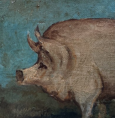 Lot 24 - English School, oil on canvas, A Prize Pig, 12 cm x 19cm, in gilt frame