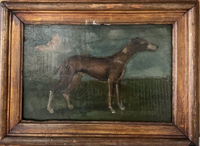 Lot 229 - English School, oil on panel, A Lurcher, 15cm x 24cm, framed