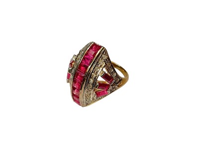Lot 118 - Art Deco style ruby and diamond cocktail ring