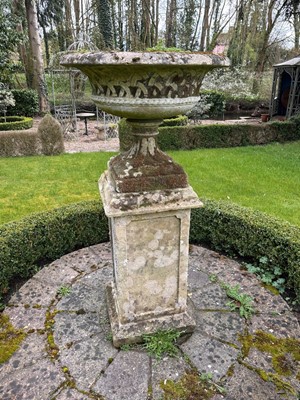 Lot 1356 - Haddonstone type urn on plinth
