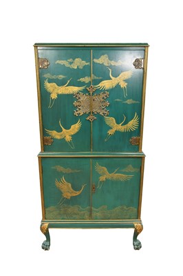 Lot 1351 - Chinoiserie green painted cocktail cabinet
