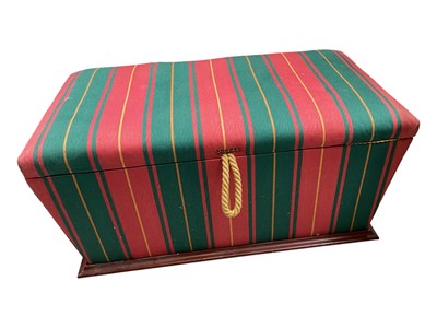 Lot 5341 - Victorian style ottoman of sarcophagus form, upholstered in red and green striped fabric
