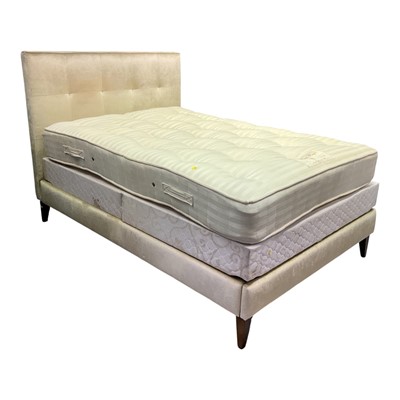 Lot 1431 - Modern double bed with velvet upholstered headboard and frame