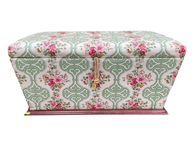 Lot 5342 - Victorian style ottoman of sarcophagus form, upholstered in floral and scroll fabric